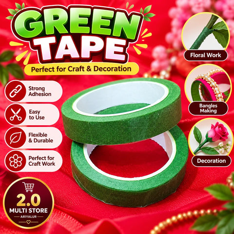 Green Floral Tape for Artificial Flower Making & Brooch Making | Craft & Aari Work Material
