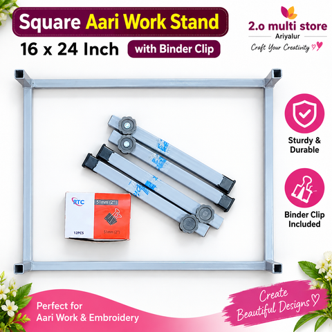16 × 24 inch square Aari work stand with binder clip for embroidery