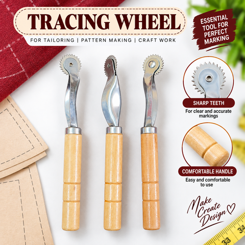 Tracing wheel with wooden handle for tailoring sewing and pattern marking