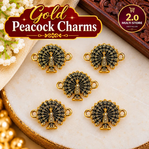 Gold peacock charms for jewellery making