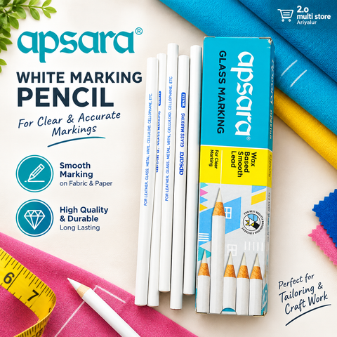 Apsara White Marking Pencil – Glass & Fabric Marking Pencil | Tailoring & Aari Work