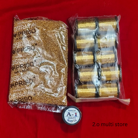 Combo set 1- priso sugar beads+A1 mamta gold zari thread 10 pcs