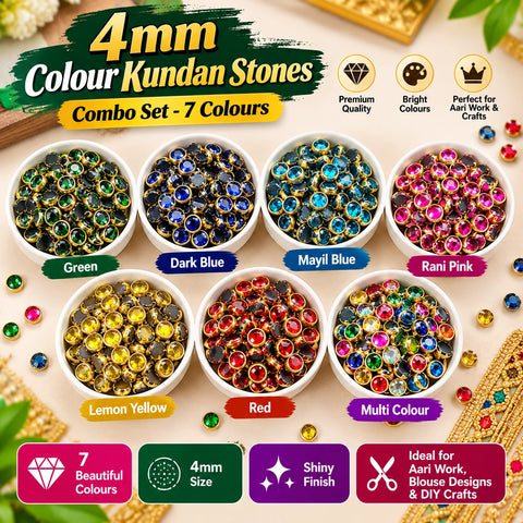Combo Set - 4mm Round Colour Kundan Stones