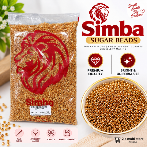 Simba gold sugar beads for Aari work, embroidery and jewellery making